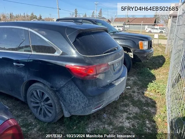 2014 Acura Mdx Tech VIN: 5FRYD4H64EB502685 Lot: 20178302