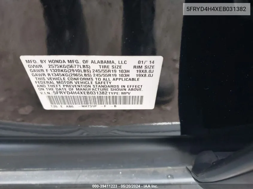 5FRYD4H4XEB031382 2014 Acura Mdx Technology Package