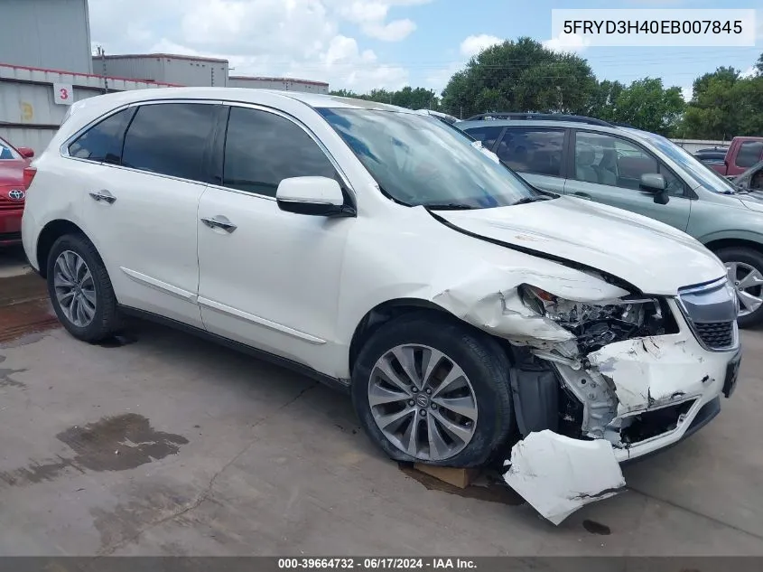 2014 Acura Mdx Technology Package VIN: 5FRYD3H40EB007845 Lot: 39664732