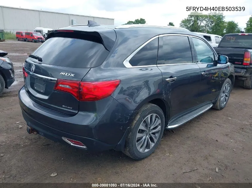 2014 Acura Mdx Technology Package VIN: 5FRYD4H40EB503539 Lot: 39881093