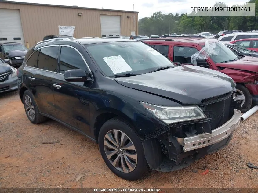 2014 Acura Mdx Technology Package VIN: 5FRYD4H49EB003461 Lot: 40040795