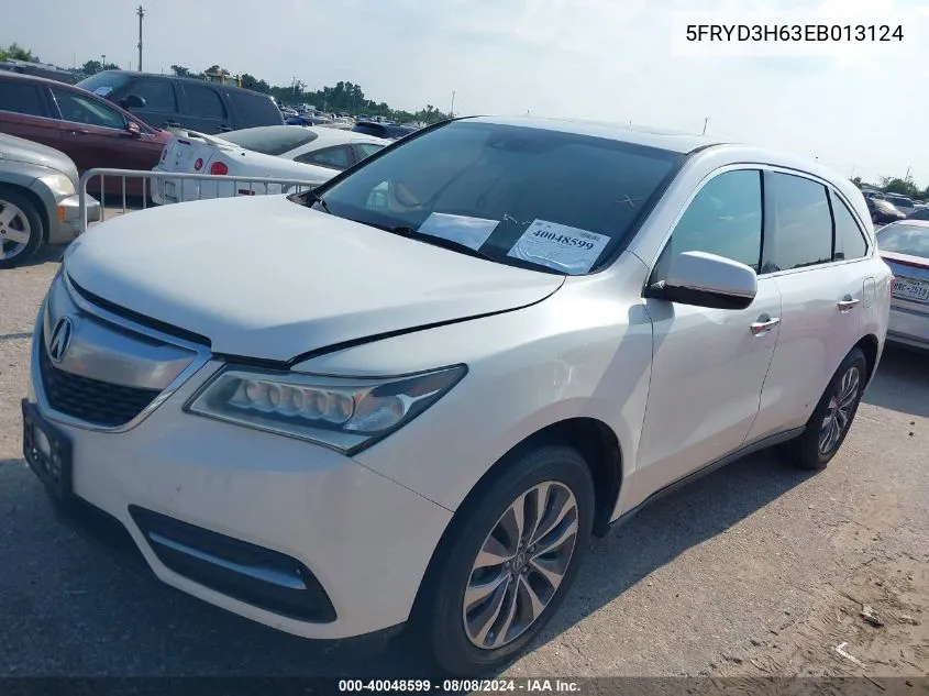 2014 Acura Mdx Technology Pkg W/Entertainment Pkg VIN: 5FRYD3H63EB013124 Lot: 40048599