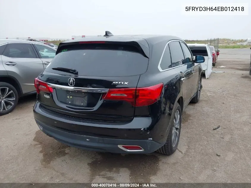 5FRYD3H64EB012418 2014 Acura Mdx Technology Pkg W/Entertainment Pkg