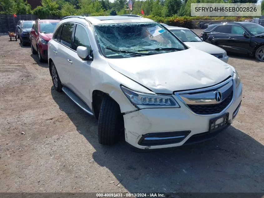 2014 Acura Mdx Technology Pkg W/Entertainment Pkg VIN: 5FRYD4H65EB002826 Lot: 40093433