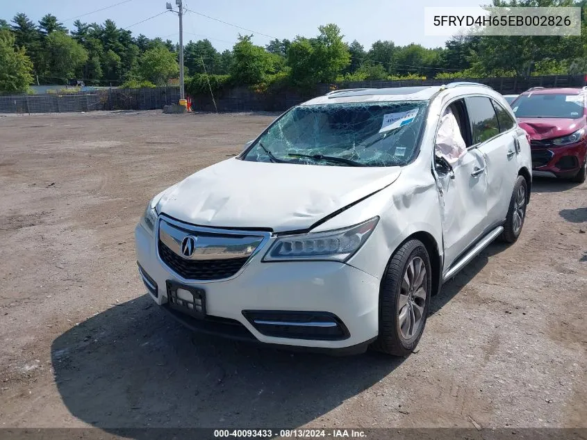 2014 Acura Mdx Technology Pkg W/Entertainment Pkg VIN: 5FRYD4H65EB002826 Lot: 40093433