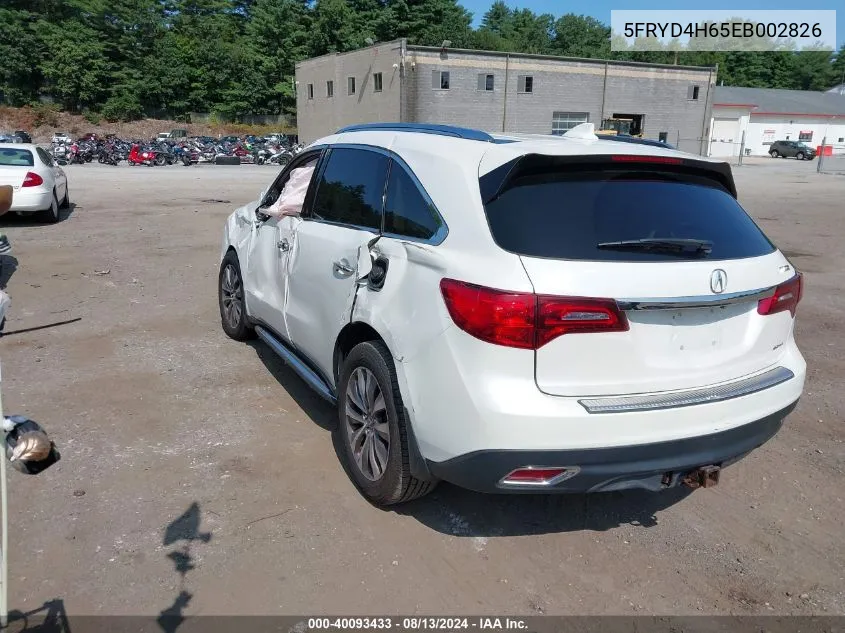 5FRYD4H65EB002826 2014 Acura Mdx Technology Pkg W/Entertainment Pkg