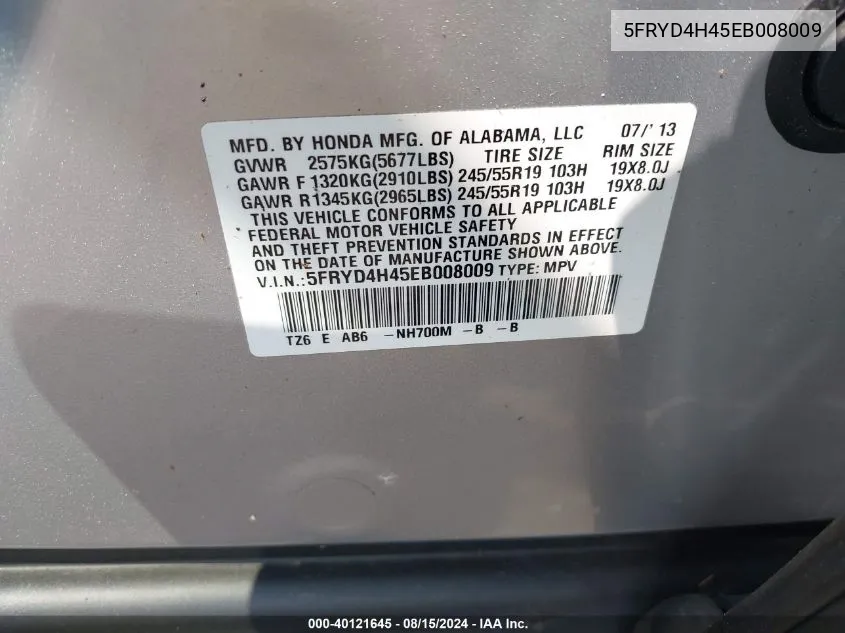 5FRYD4H45EB008009 2014 Acura Mdx Technology Package