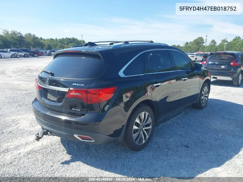 2014 Acura Mdx Technology Package VIN: 5FRYD4H47EB018752 Lot: 40149665