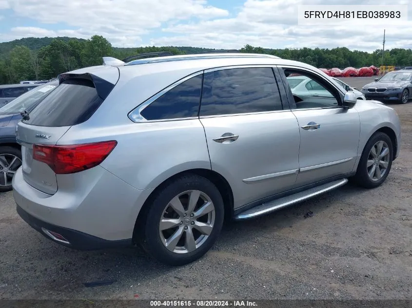 2014 Acura Mdx Advance Pkg W/Entertainment Pkg VIN: 5FRYD4H81EB038983 Lot: 40151615