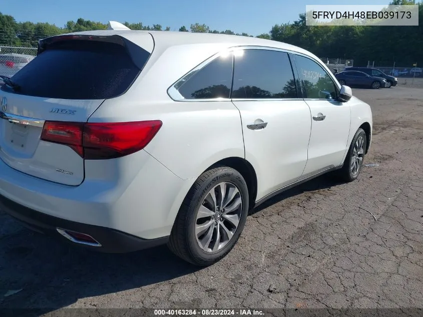 2014 Acura Mdx Technology Package VIN: 5FRYD4H48EB039173 Lot: 40163284