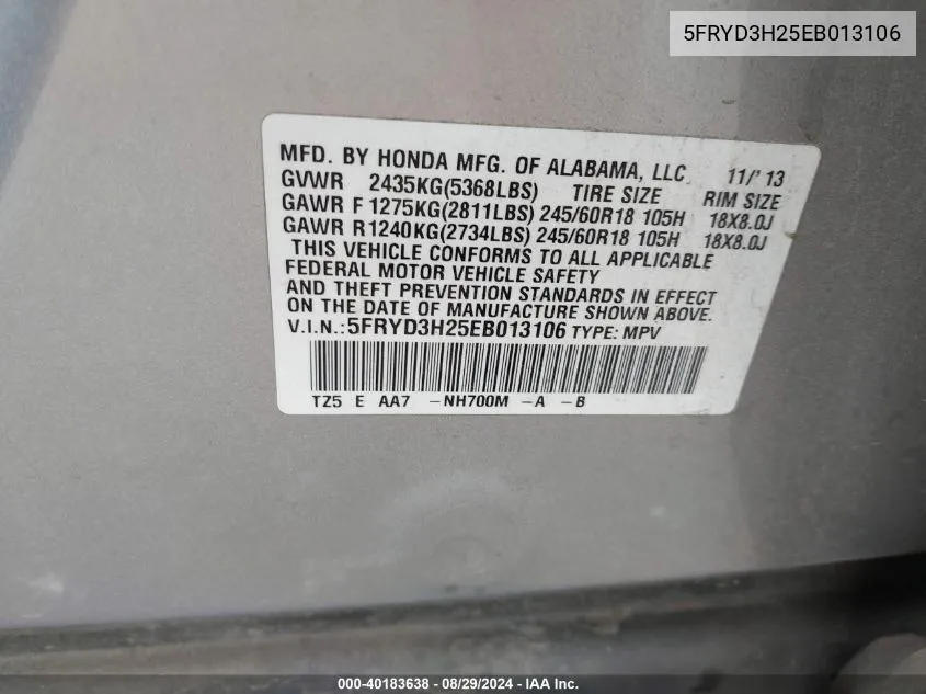 5FRYD3H25EB013106 2014 Acura Mdx