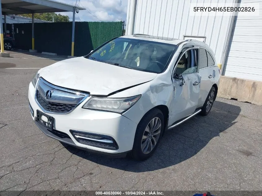 2014 Acura Mdx Technology Pkg W/Entertainment Pkg VIN: 5FRYD4H65EB002826 Lot: 40530060