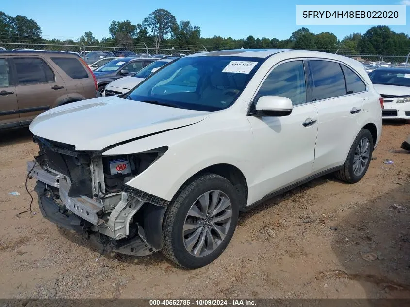 2014 Acura Mdx Technology VIN: 5FRYD4H48EB022020 Lot: 40552785