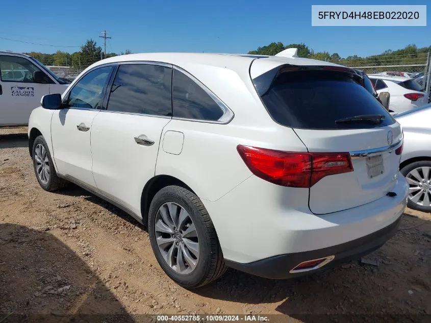 2014 Acura Mdx Technology VIN: 5FRYD4H48EB022020 Lot: 40552785