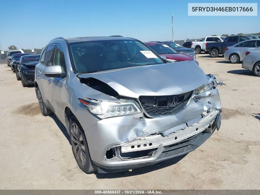 2014 Acura Mdx Technology VIN: 5FRYD3H46EB017666 Lot: 40580437