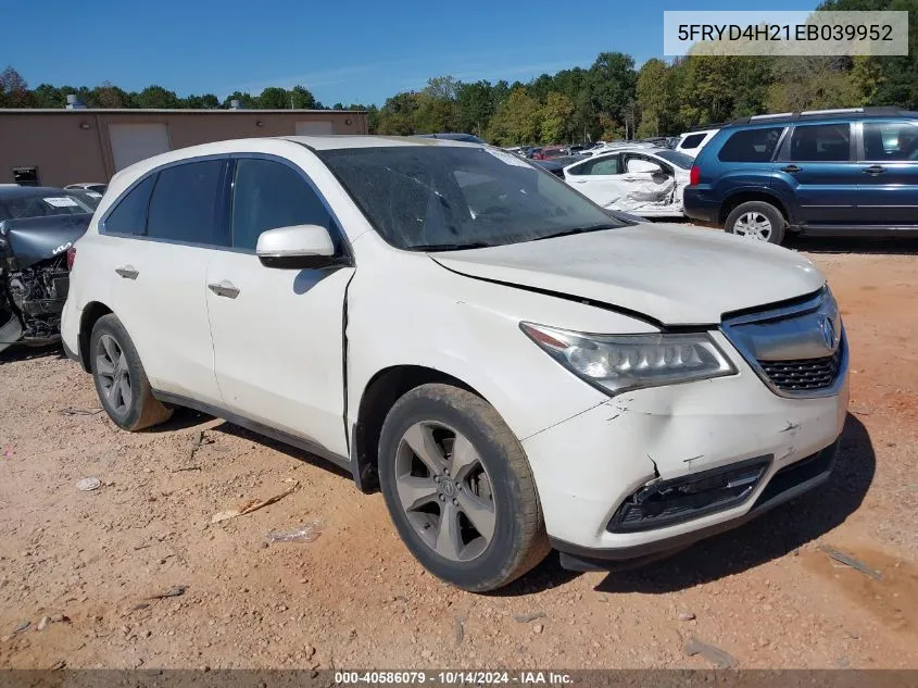 2014 Acura Mdx VIN: 5FRYD4H21EB039952 Lot: 40586079