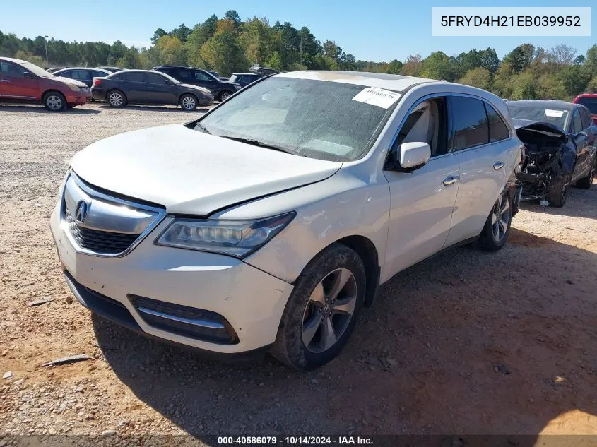 2014 Acura Mdx VIN: 5FRYD4H21EB039952 Lot: 40586079