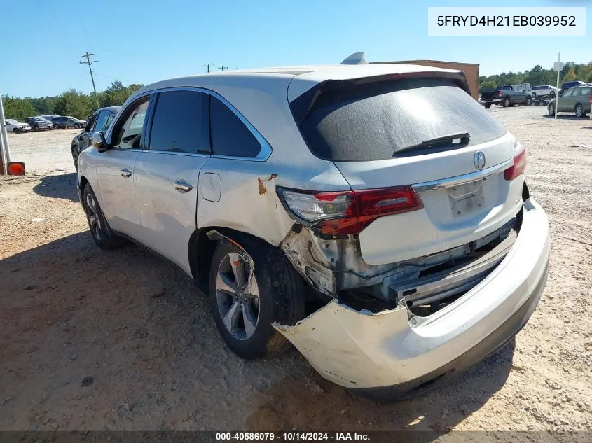 2014 Acura Mdx VIN: 5FRYD4H21EB039952 Lot: 40586079