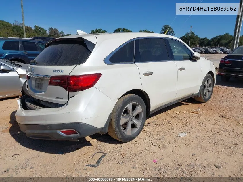 2014 Acura Mdx VIN: 5FRYD4H21EB039952 Lot: 40586079