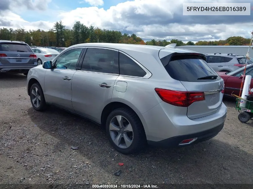 2014 Acura Mdx VIN: 5FRYD4H26EB016389 Lot: 40593834