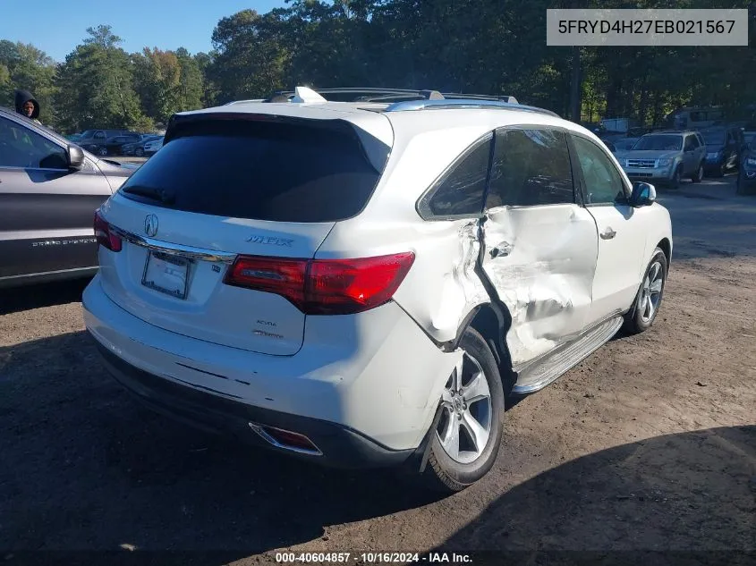 2014 Acura Mdx VIN: 5FRYD4H27EB021567 Lot: 40604857