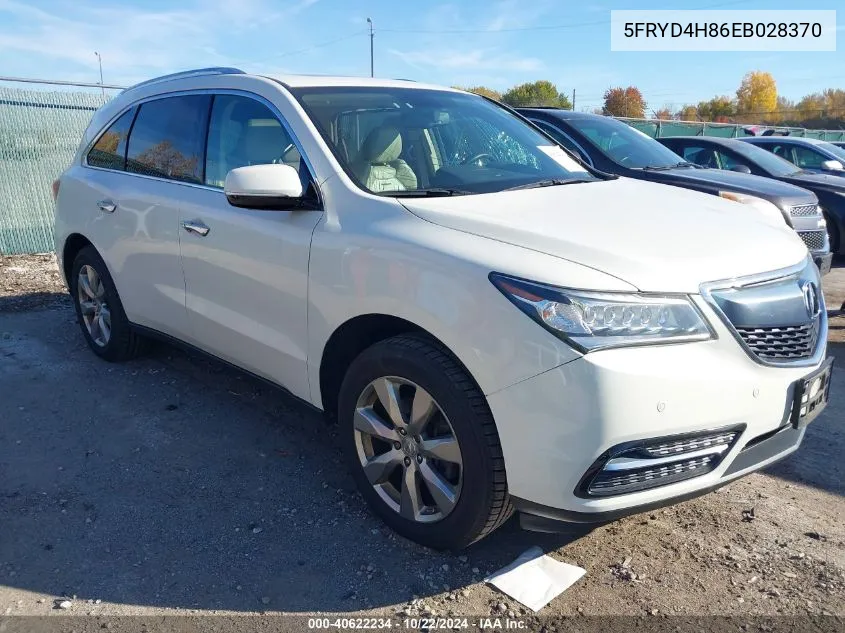 2014 Acura Mdx Advance Pkg W/Entertainment Pkg VIN: 5FRYD4H86EB028370 Lot: 40622234