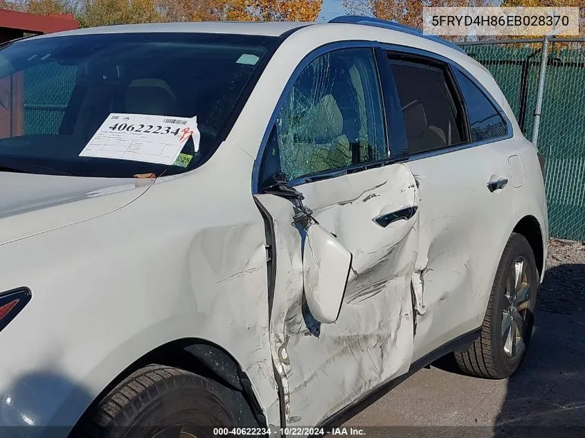 2014 Acura Mdx Advance Pkg W/Entertainment Pkg VIN: 5FRYD4H86EB028370 Lot: 40622234