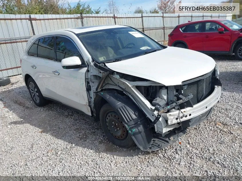 2014 Acura Mdx Technology VIN: 5FRYD4H65EB035387 Lot: 40654029