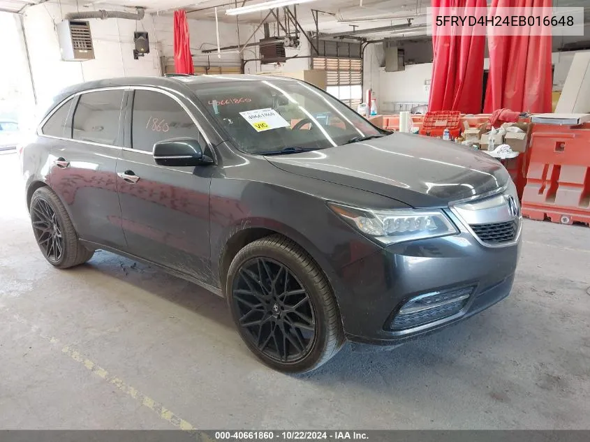 2014 Acura Mdx VIN: 5FRYD4H24EB016648 Lot: 40661860