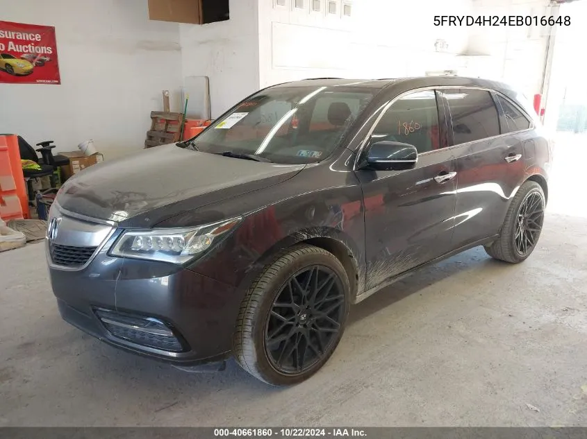 2014 Acura Mdx VIN: 5FRYD4H24EB016648 Lot: 40661860