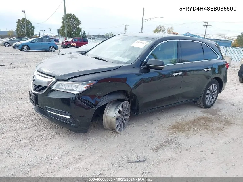 2014 Acura Mdx Technology Package VIN: 5FRYD4H48EB036600 Lot: 40668683