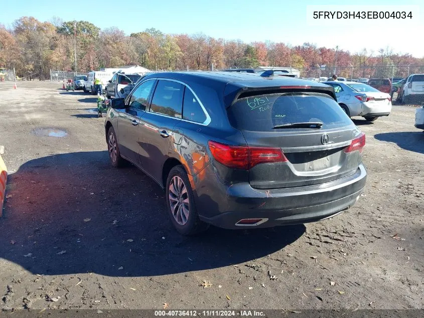 2014 Acura Mdx Technology Package VIN: 5FRYD3H43EB004034 Lot: 40736412