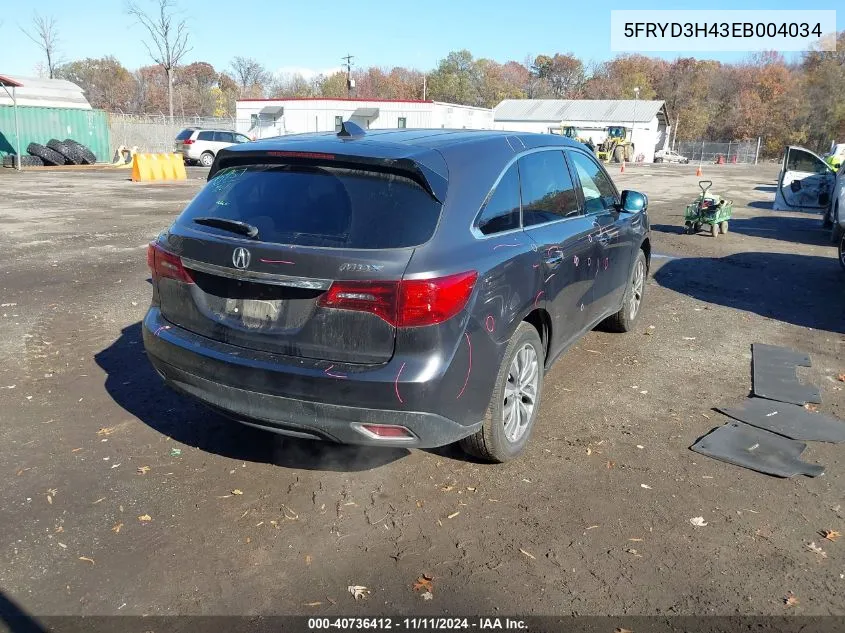 2014 Acura Mdx Technology Package VIN: 5FRYD3H43EB004034 Lot: 40736412