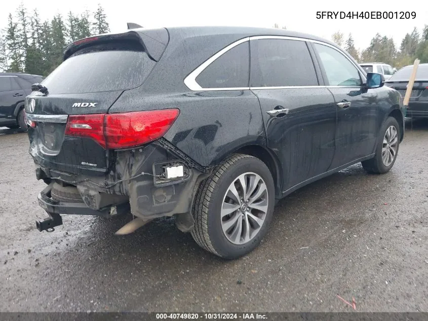 2014 Acura Mdx Technology Package VIN: 5FRYD4H40EB001209 Lot: 40749820