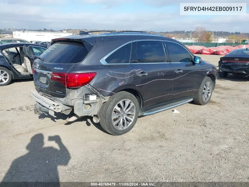 2014 Acura Mdx Technology Package VIN: 5FRYD4H42EB009117 Lot: 40769479