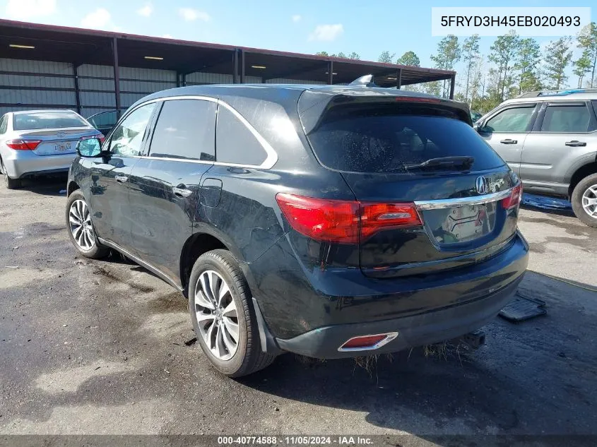 2014 Acura Mdx Technology Package VIN: 5FRYD3H45EB020493 Lot: 40774588