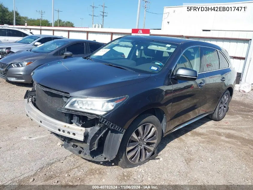 2014 Acura Mdx Technology Package VIN: 5FRYD3H42EB017471 Lot: 40782524