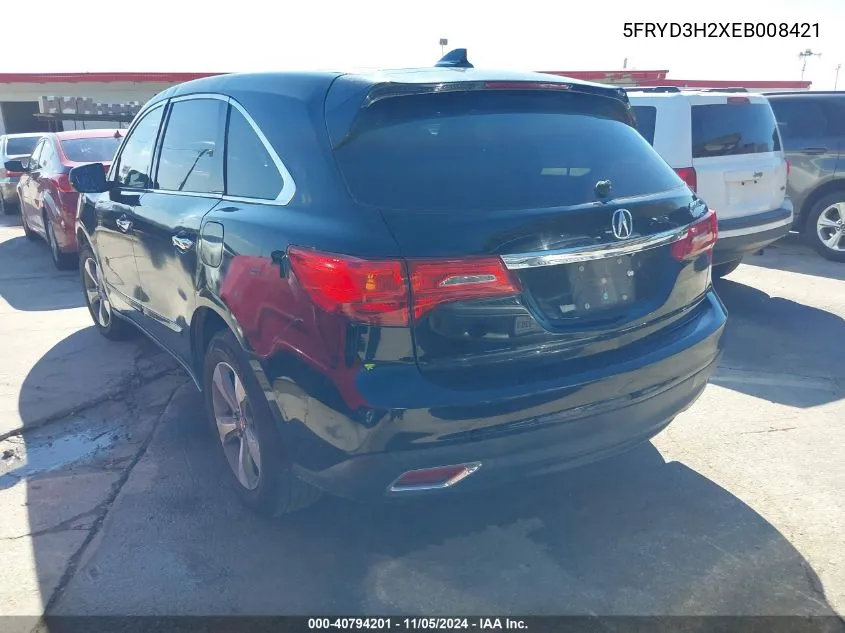 2014 Acura Mdx VIN: 5FRYD3H2XEB008421 Lot: 40794201