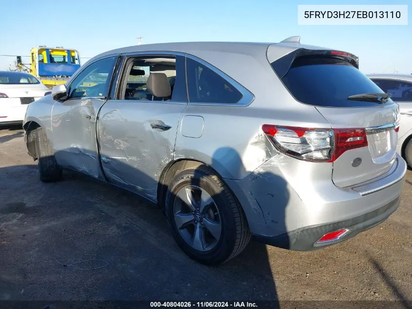 2014 Acura Mdx VIN: 5FRYD3H27EB013110 Lot: 40804026