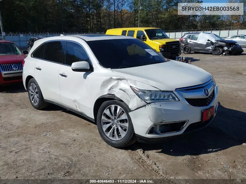 2014 Acura Mdx Technology Package VIN: 5FRYD3H42EB003568 Lot: 40846453