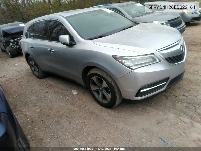 2014 Acura Mdx VIN: 5FRYD4H26EB022161 Lot: 40868939