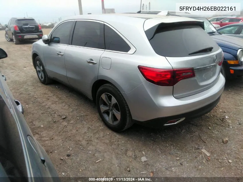 2014 Acura Mdx VIN: 5FRYD4H26EB022161 Lot: 40868939