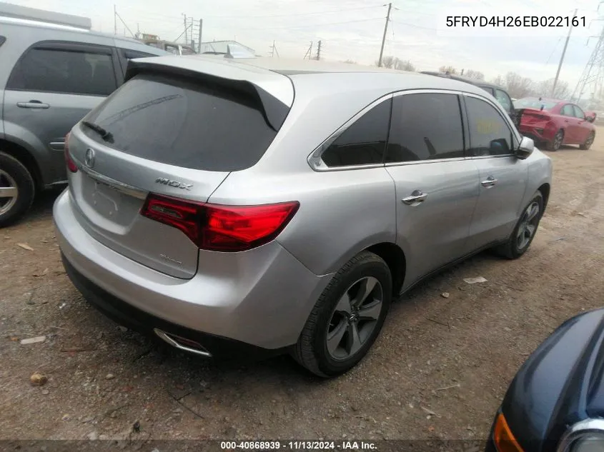 2014 Acura Mdx VIN: 5FRYD4H26EB022161 Lot: 40868939