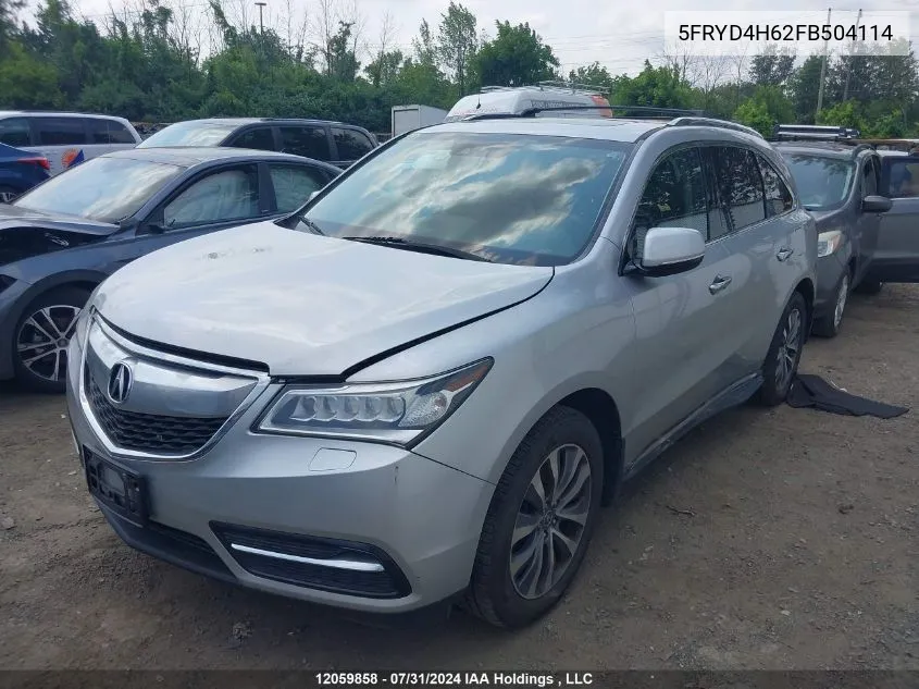 2015 Acura Mdx VIN: 5FRYD4H62FB504114 Lot: 12059858