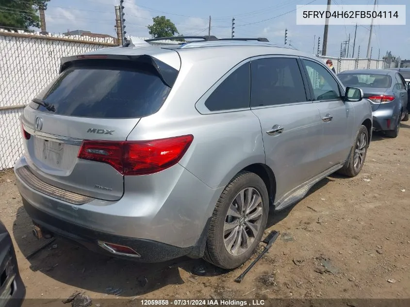 2015 Acura Mdx VIN: 5FRYD4H62FB504114 Lot: 12059858