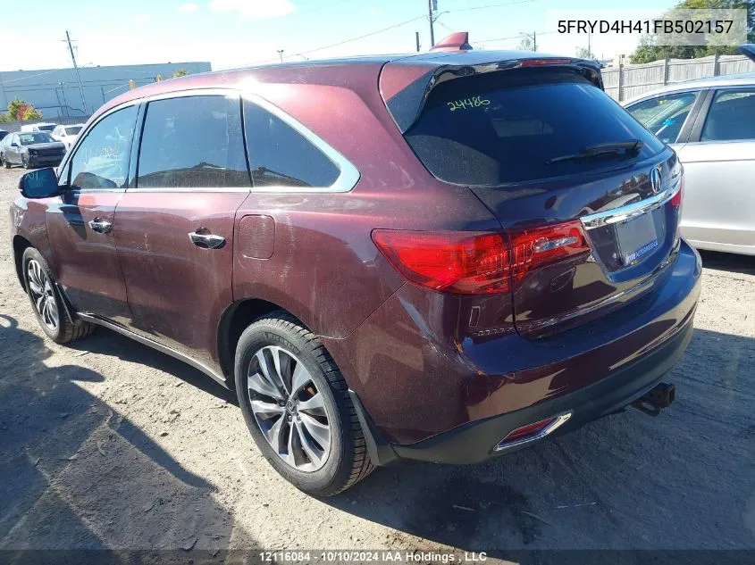 2015 Acura Mdx VIN: 5FRYD4H41FB502157 Lot: 12116084