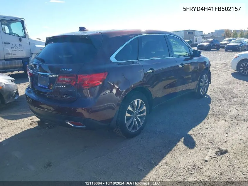 2015 Acura Mdx VIN: 5FRYD4H41FB502157 Lot: 12116084