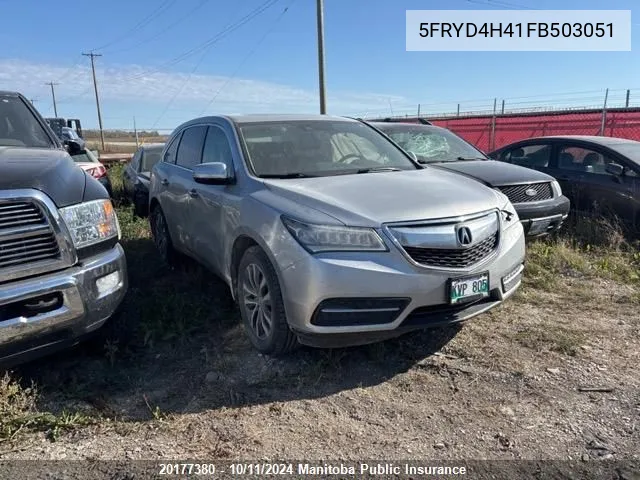 2015 Acura Mdx Navi VIN: 5FRYD4H41FB503051 Lot: 20177380