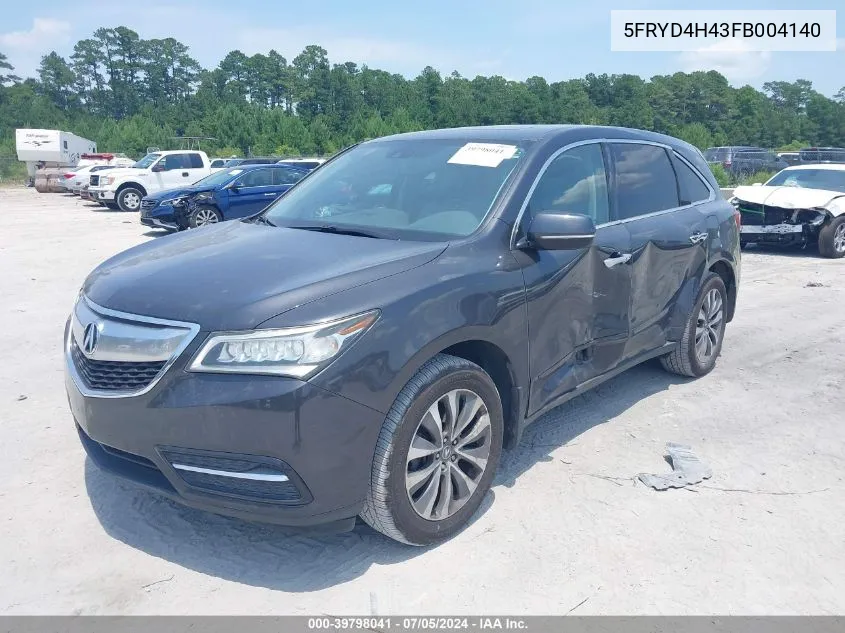 2015 Acura Mdx Technology Package VIN: 5FRYD4H43FB004140 Lot: 39798041