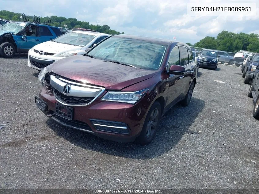 2015 Acura Mdx VIN: 5FRYD4H21FB009951 Lot: 39873776